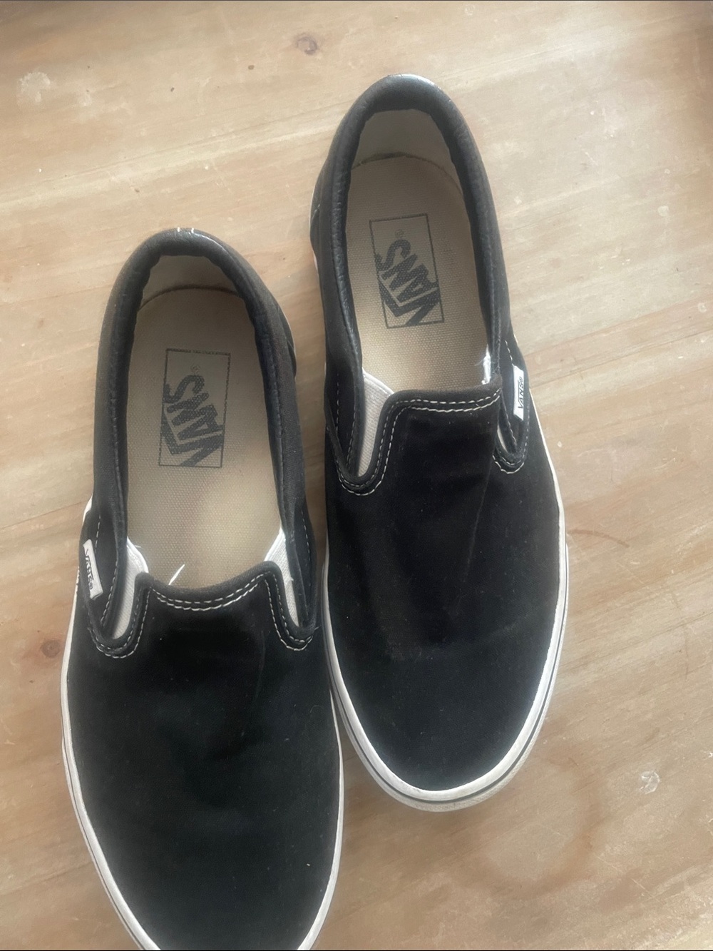 Vans Black & White Slip-On Canvas Sneakers Men 8 Women 9.5 - Picture 3 of 6